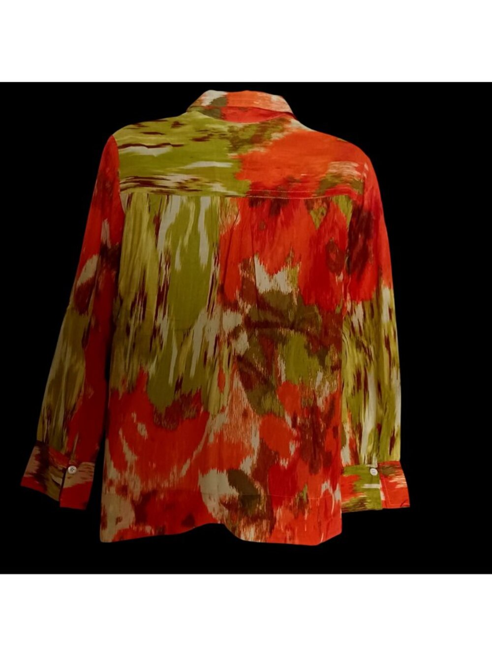 Talbots Tunic Blouse Cotton Silk Abstract Watercolor Orange Green V-Neck Wms 10P - Picture 3 of 11
